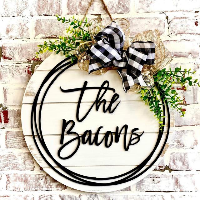 Farmhouse shiplap Name wreath Doorhanger -...