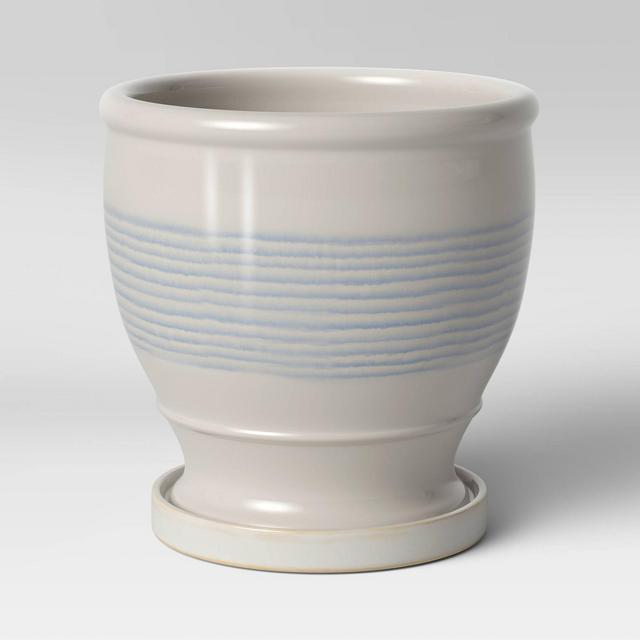 8" Stoneware Ceramic Lines Planter White - Threshold™