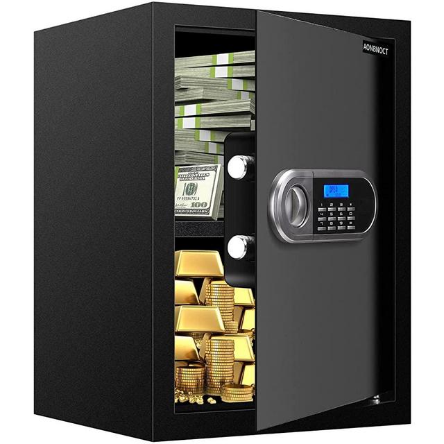 2.2 Cubic Large Safe Box Fireproof Waterproof, Fireproof Safe with LCD Keypad Key, Security Home Safe for Pistols Ammunition Money Documents Valuables