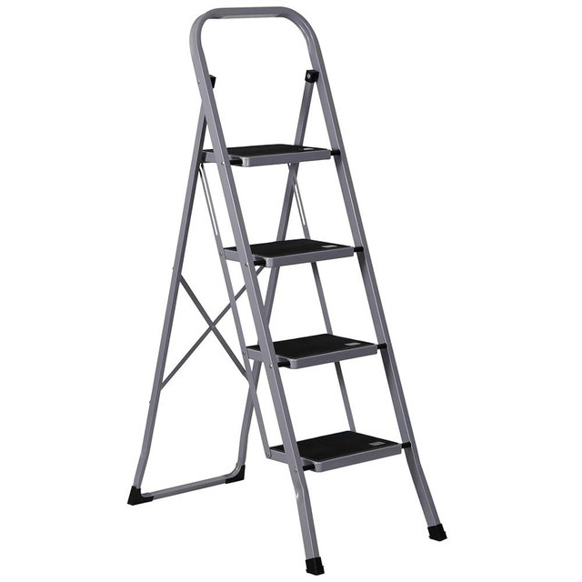 ZENY 4 Step Ladder Folding Step Stool with Wide Anti-Slip Pedal, Convenient Handgrip, Portable Steel Step Stool, 330 lbs Sturdy Steel Ladder for Household and Office, Gray
