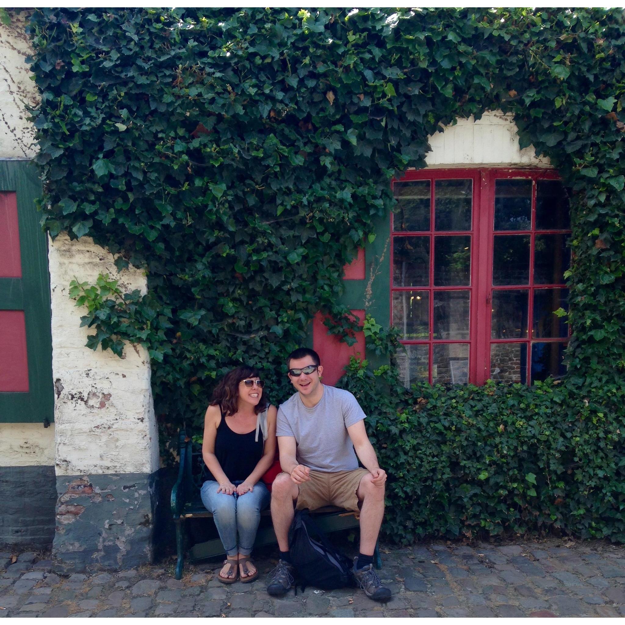 This is us on a bench in Brugge. We broke it.