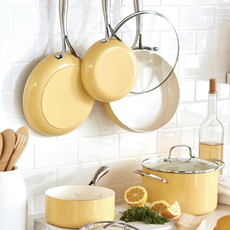 GreenLife Artisan Healthy Ceramic Nonstick, Cookware Pots and Pans Set, 12 Piece, Yellow