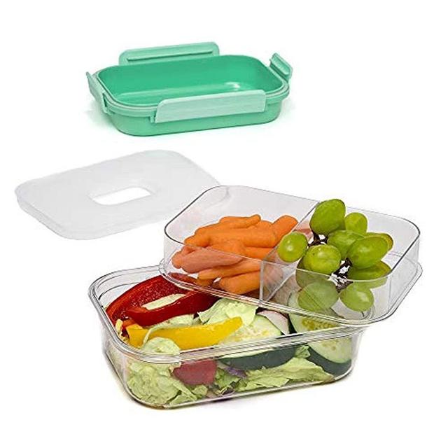 Goodful Multi-Compartment Bento Lunch Box Meal Prep Plastic Food Storage Container with Ice Pack, Easy to Open, 48-Ounce, Green
