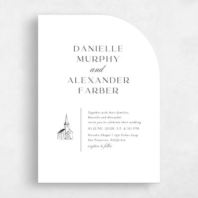 White Half arch Wedding Invitation - Classic Chapel Portrait