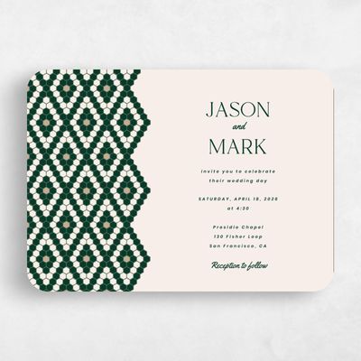 Green Rounded Wedding Invitation - Metropol Landscape