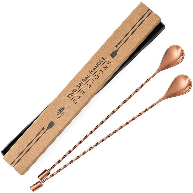 A Bar Above Antique Copper Bar Spoon Set – Spiral Handle Stainless Steel Mixing Spoons for Cocktail Mixer Set to Stir & Layer – Basic Professional or Home Bar Accessories (2 Pcs - 12”)