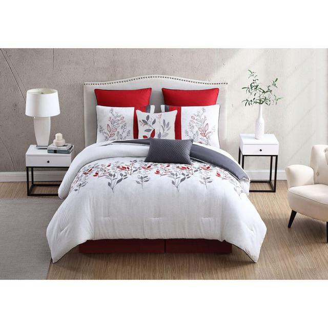 Jovina 8-Piece Queen Comforter Set in Red/Grey