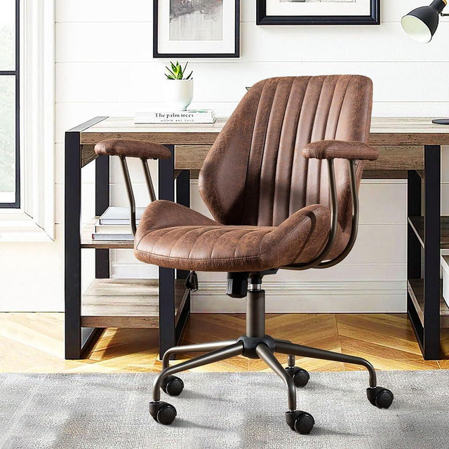 CAODOC High Back Office Chair,Modern Swivel Office Chair,Brown Suede Fabric Gaming Chair,Height Adjustable Home Office Desk Chair with Lumbar Support