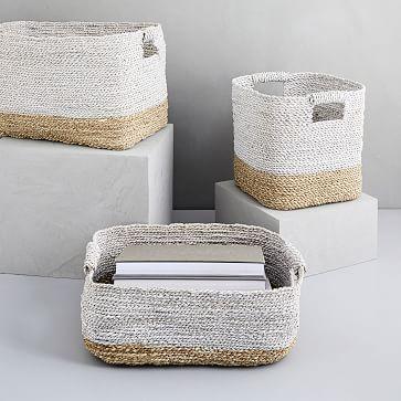 Two-Tone Woven Baskets – Natural/White (Oversized)