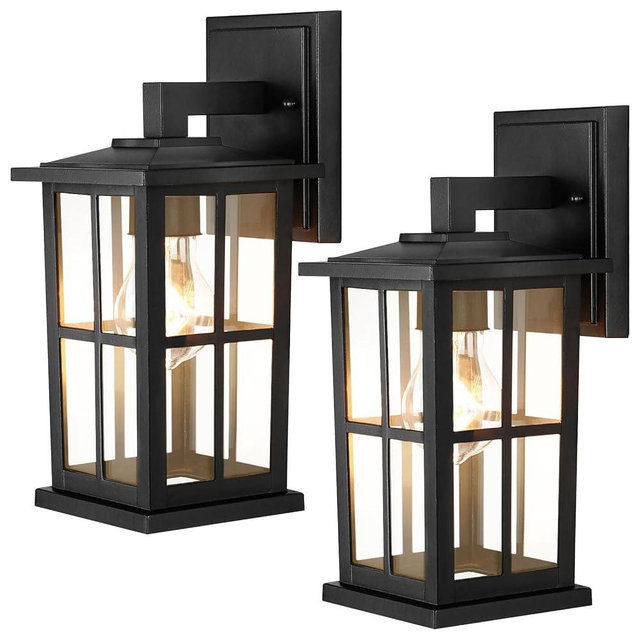 BesLowe 2-Pack Outdoor Light Fixtures Wall Mount, Waterproof Exterior Wall Lanterns Porch Lights, Matte Black Outside Lights for House with Clear Glass Shades for Garage Front Door, Bulb not Included
