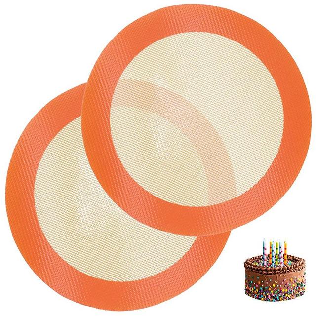 Round Silicone Baking Mats for 8 Inch Cake Pan, Food Grade, Non-Stick, Reusable Silicone Mat for Baking Pan for Bread/Tortilla/Macaron/Pastry/Pie/Bun or 9 Inch Pizza Pan, 2PCS