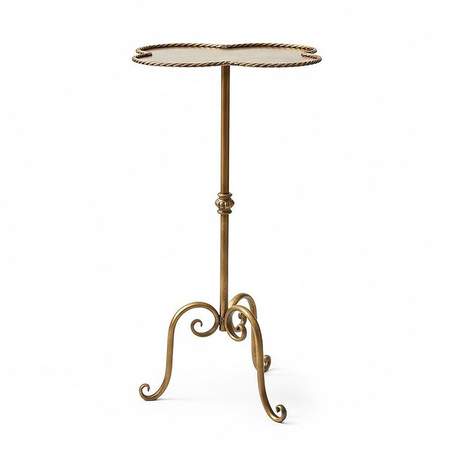 Remenna Antique Gold Metal Side Table, Modern Accent Small Drink Table, Coffee Martini Table for Small Spaces,Living Room,Bedroom,Corners