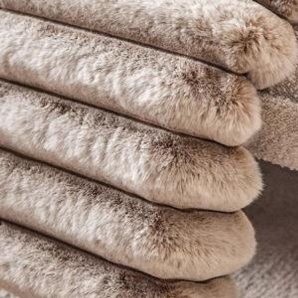 Tipped Puffer Faux-Fur Throw Blanket in "Neutral"