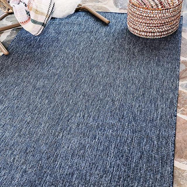 Unique Loom Solid Collection Casual Transitional Indoor and Outdoor Flatweave Area Rug, 4' x 6', Navy Blue/Light Blue