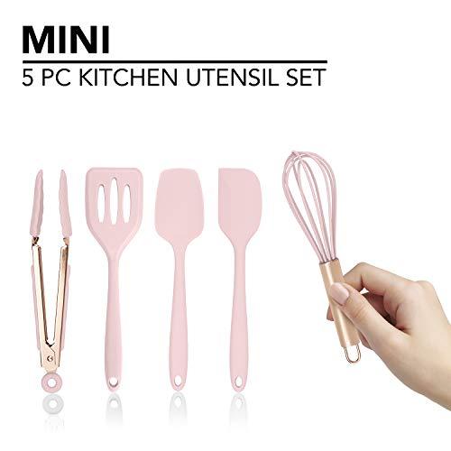 COOK with COLOR Set of Five Pink and Rose Gold Silicone MINI Kitchen Utensil Set