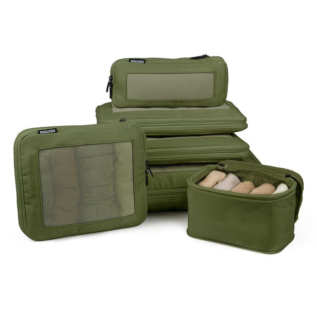Aerotrunk Compression Packing Cubes for Travel - Luggage Organizer Bags - Double Zipper Packing Cubes for Suitcases (6-Pack, Olive Green)