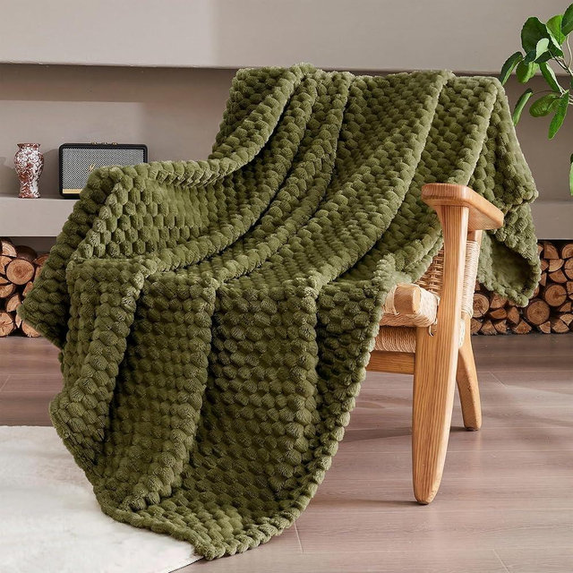 SUPRYNEX Olive Green Throw Blanket 50 x60 Inches, Soft Plush 330GSM Flannel Fleece Blanket, Cozy Lightweight Warm Decorative Blanket for Couch Sofa Bed, All Season Use