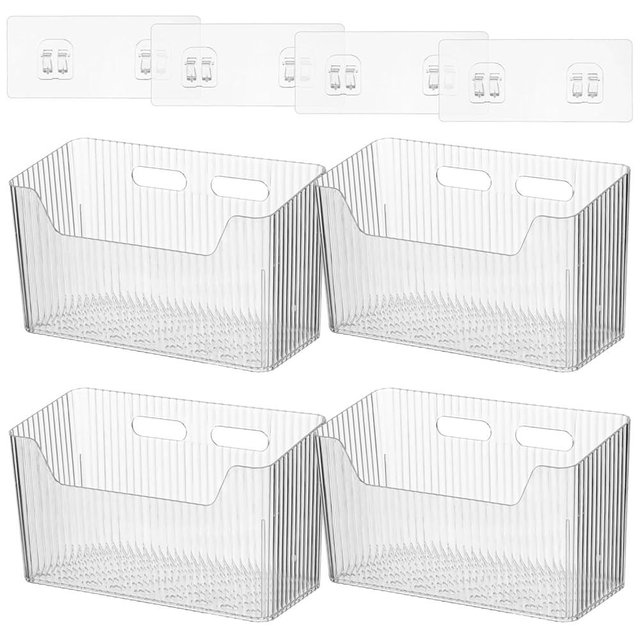 4 Pcs Plastic Wall Mount Organizer Bins - Self Adhesive Inside Cabinet Door Storage for Cosmetics Toiletries, Wall Organization Containers for Kitchen Bathroom Office, 7.9 x 3.5 x 5.7 in
