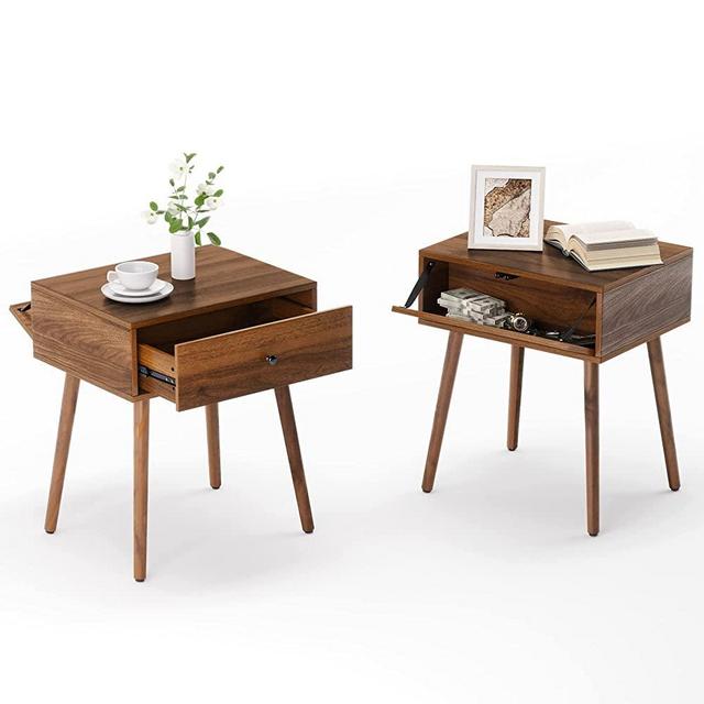 Mazefur Nightstand with Hidden Compartment, Concealment Furniture Mid Century Bed Side Table with Drawer, Hidden Storage End Table for Bedroom, Walnut Color
