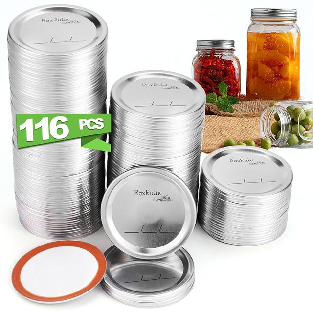 RoxRulie 116PCS Canning lids Wide Mouth(3.43in/87mm), Upgraded Leak-Proof Mason Jar Lids for Ball/Kerr Jars, Split-Type Lid with Perfect Airtight Seal, Canning Jars Lids, Food Grade Material