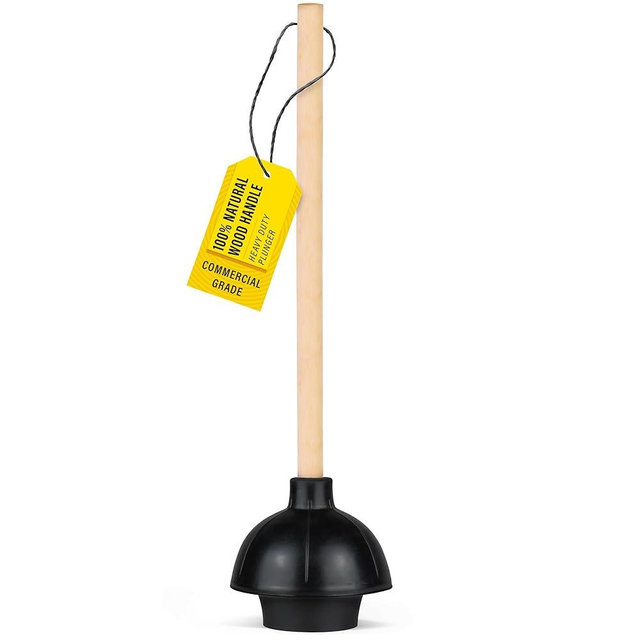 SteadMax Heavy Duty Toilet Plunger, Commercial Grade Double Thrust Force Rubber Cup with Wood Handle (22")