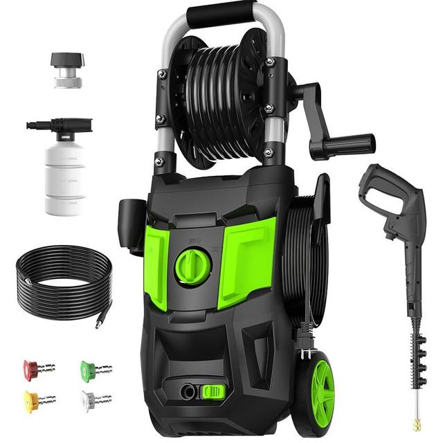 DECOKTOOL Electric Pressure Washer, 5000PSI Max 3.2 GPM Power Washer with 20FT Hose, 35FT Power Cord, 4 Nozzles, Foam Cannon & Spray Gun, High Pressure Washer for Car, Patio, Fence, Window (Green)