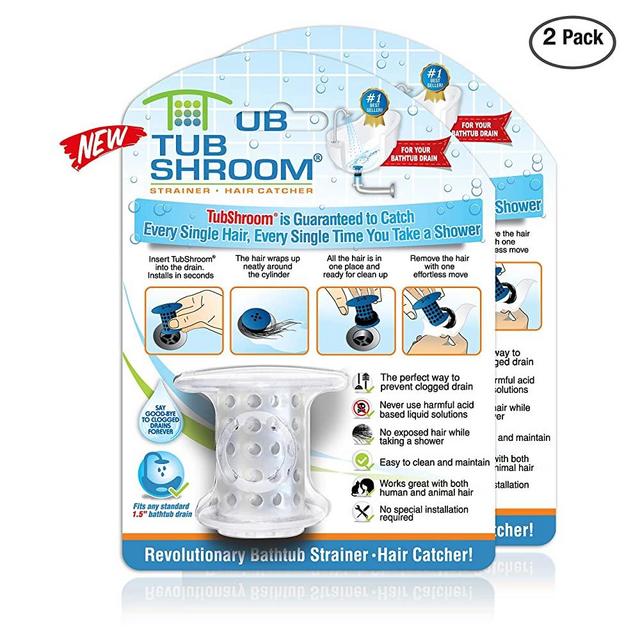TubShroom Revolutionary Tub Drain Protector Hair Catcher/Strainer/Snare, Clear (2 pack)