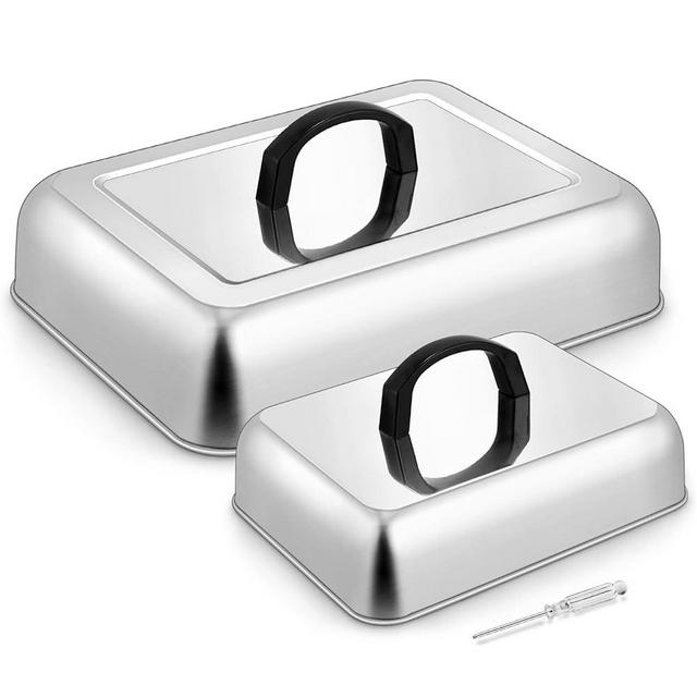 Rectangle Cheese Melting Dome, HaSteeL Stainless Steel Basting Cover for Flat Top Griddle BBQ Steaming Grilling Cooking Indoor & Outdoor, Large 13In & Small 9.3In, Heavy Duty & Dishwasher Safe(2 Pcs)