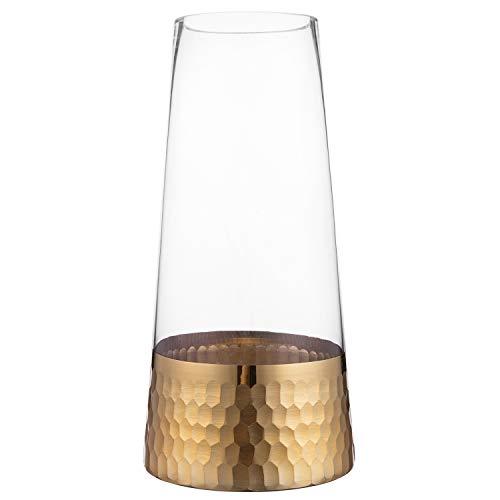 MyGift Clear Glass Flower Vase with Decorative Golden Honeycomb Base