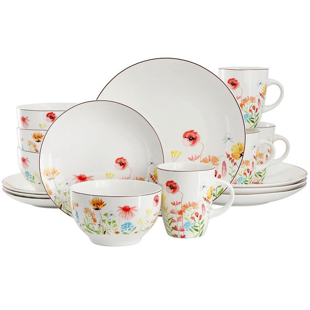 Elama Wildflower Meadow 16 Piece Stone Dinnerwar/Tableware Set, Service for 4 (Wildflower Meadow)