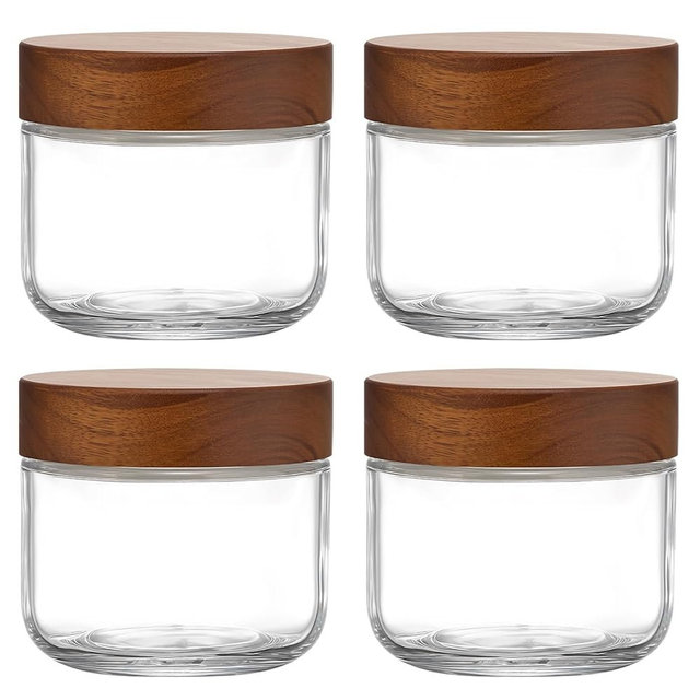 Danmu 8 oz Overnight Oats Containers with Lids,Salad Jar,Glass Jar with Wooden Lid 4 Pack,Mason Jars 8 oz with Lids for Snack,Overnight Oats,Meal Prep,Yogurt,Parfait,Soup,Salad 100% Leak-proof