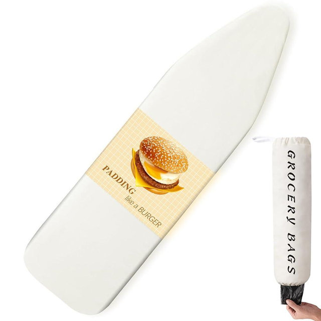 BNDX Ironing Board Cover, 15" x 54" Standard Size Thick Padding with 2" Elastic, Stain Resistant & Durable Scorch, 2 Click Buckles for Smooth Iron Beige Natural Twill(Bonus Plastic Bag Holder)