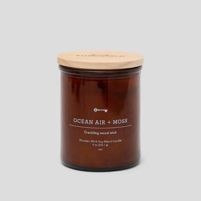 9oz Lidded Glass Jar Crackling Wooden Wick Candle Ocean Air & Moss - Threshold&#8482;