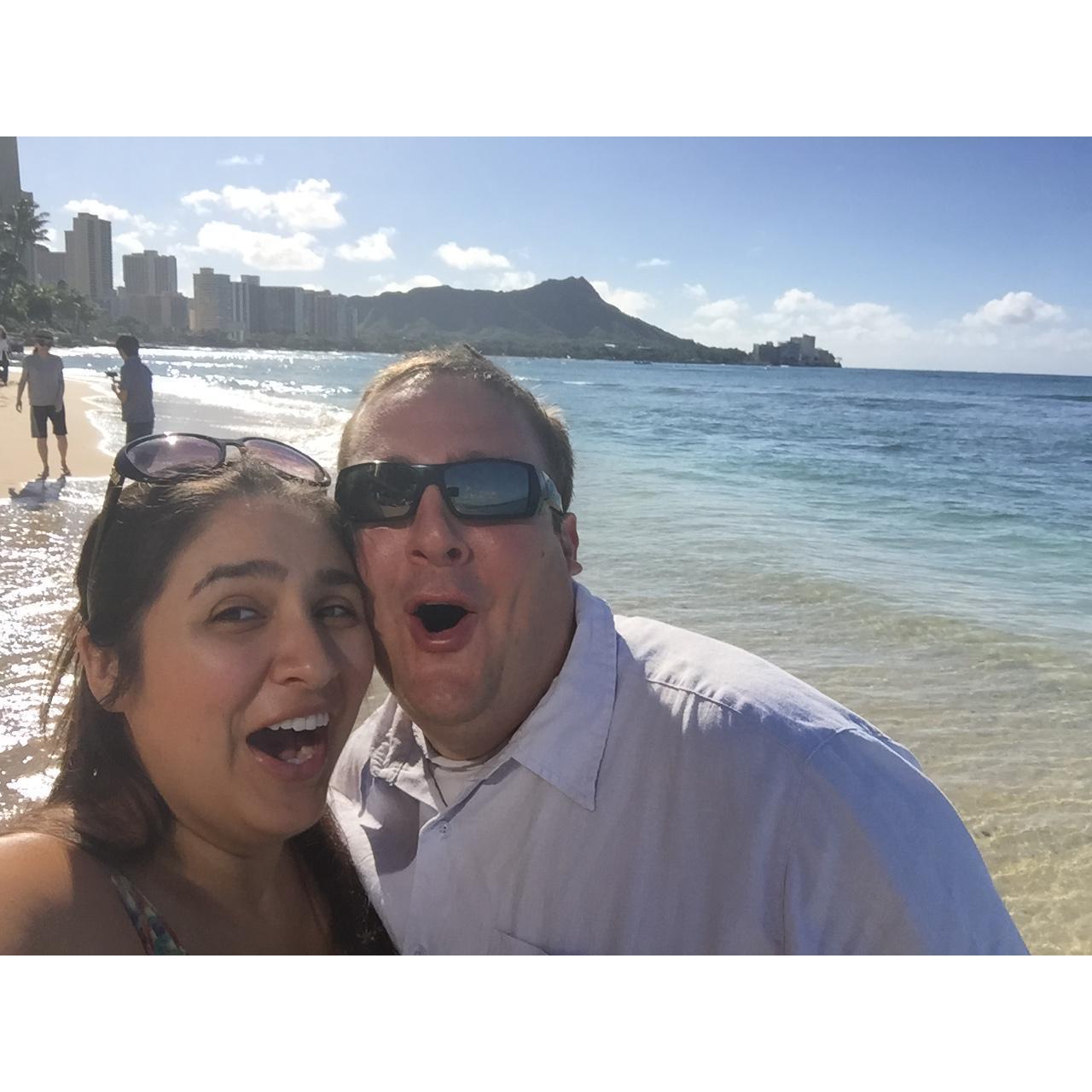 When you pose for a beach pic, but an icy wave hits you at the perfect moment