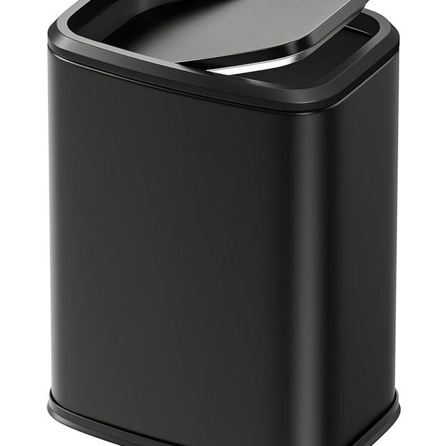 Cesun 2.1 Gallon Bathroom Trash Can with Swing-Top Lid, Small Stainless Steel Garbage Can with Removable Inner Bucket, Slim Waste Basket for Home, Office, Toilet, Bedroom, Living Room (Black)