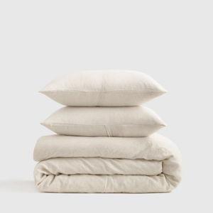 Linen Duvet Cover Set | Color: Natural/White Mini Pinstripe