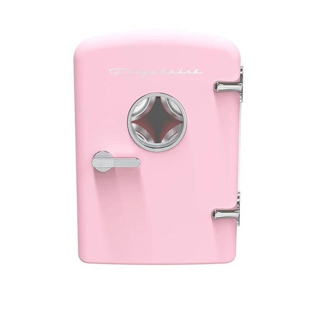 Frigidaire Retro 9-Can Mini Personal Fridge Portable Cooler for Car, Office, Bedroom, Dorm Room, or Cabin, 11.8" D x 7.1" W x 10.1" H, PINK