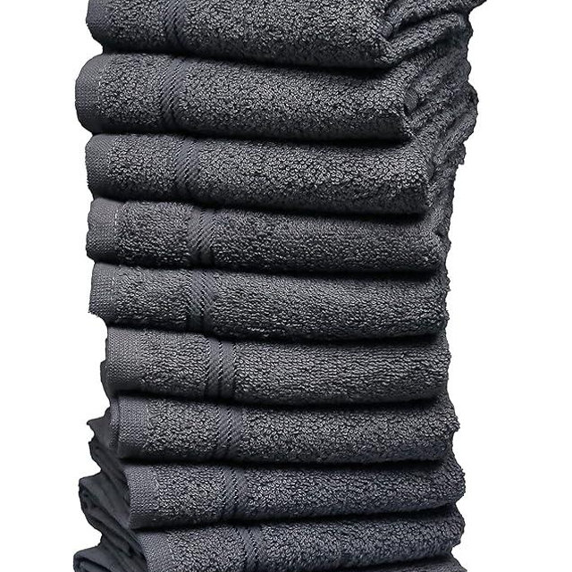 Living Fashions Washcloths – Set of 12 – Size 12” x 12” – Thick Loop Pile Washcloth – Absorbent and Soft 100% Ring-Spun Cotton Wash Cloth – Lint Free Face Towel–Wash Cloths Perfect for Bathroom (Grey)