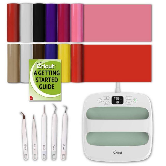 Cricut Easy Press 2 Bundle: Heat Press Machine, Everyday StrongBond Iron-On, Weeding Kit, Raspberry, 9x9