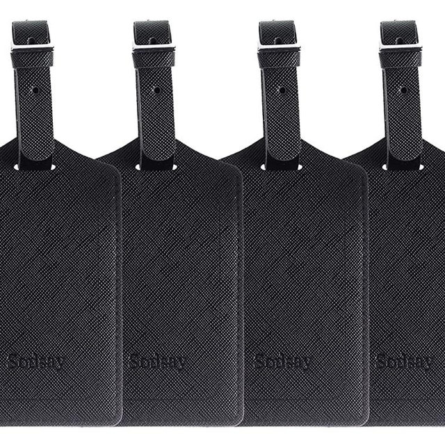 Sodsay Leather Luggage Tag Baggage Bag Travel Tags 4 pcs Set (CH Black)