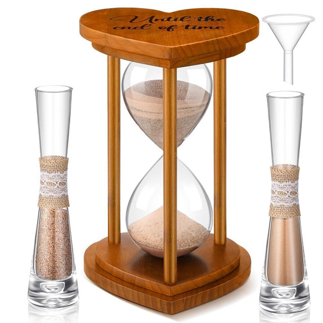 Anglechic Unity Sand for Wedding Ceremony Set Include Wooden Unity Hour Glass 2 Vase 2 Bag Sand 1 Funnel for Wedding Engagement Anniversary Table Decorations(Brown,Farmhouse)