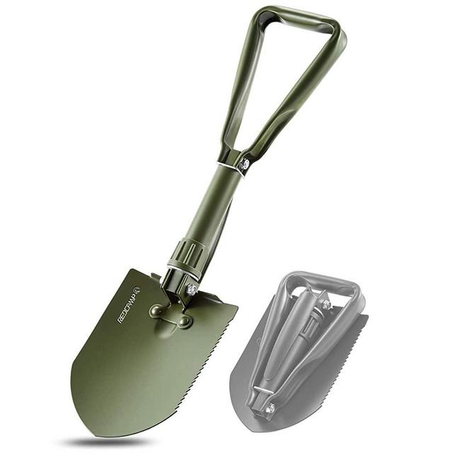 REDCAMP Military Folding Camping Shovel，High Carbon Steel Entrenching Tool Tri-fold Handle Shovel with Cover