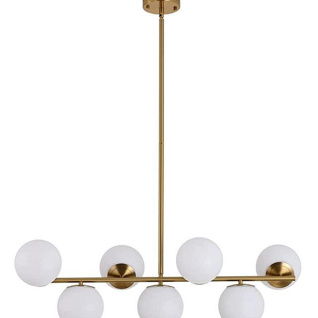 Modern Chandelier Brushed Ceiling Gold Pendant Light Fixture Mid Century Globe Hanging 7 Lights for Dining Room Living Room Kitchen E26 Bulbs Included,Golden