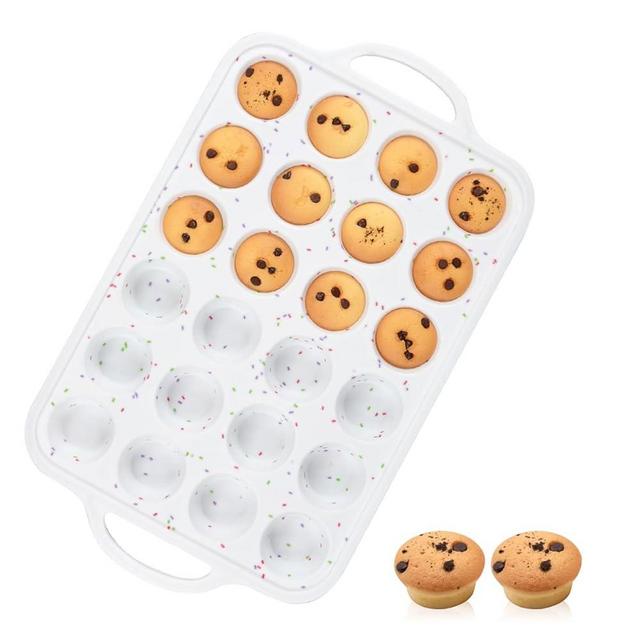 CAKETIME Silicone Mini Muffin Pan, Metal Reinforced Frame 24 Cups Mini Cupcake Pan with Handle Nonstick for Baking Mini Muffins, Mini Cupcakes, Mini Egg Bites