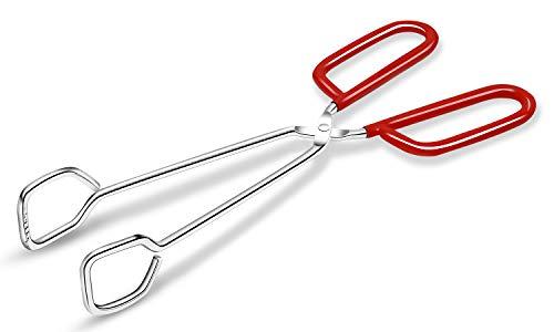 Stainless Steel Kitchen Tongs Hiash Heavy Duty Cooking Tongs Good Grips 10-Inch Scissors Tongs with Comfortable Red Handle for Cooking Barbecue