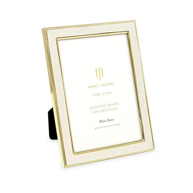 Isaac Jacobs 4x6 White Leather with Gold Metal (Vertical & Horizontal) Picture Frame, Shagreen Border w/ Black Fabric Easel, Wall-Mountable, Made For Tabletop, Photo Gallery (4x6, White W/ Gold)