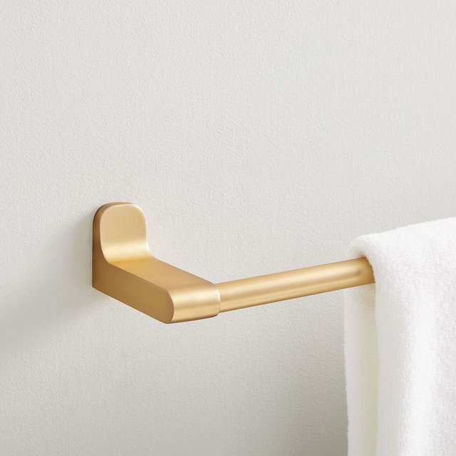 Mid-Century Contour Bath Hardware, 24" Towel Bar, Antique Brass