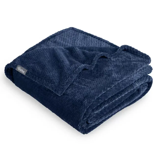 Textured Dark Blue Microplush King Fleece Blanket by Bare Home