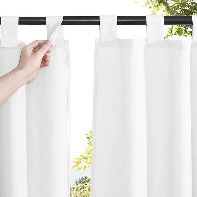 RYB HOME Outdoor Patio Curtains Self-Stick Top Tab Waterproof Sun Block Drapes Energy Efficient Privacy Protection for Front Porch Balcony Sliding Door, White, W55 x L84 inches, 2 Pieces