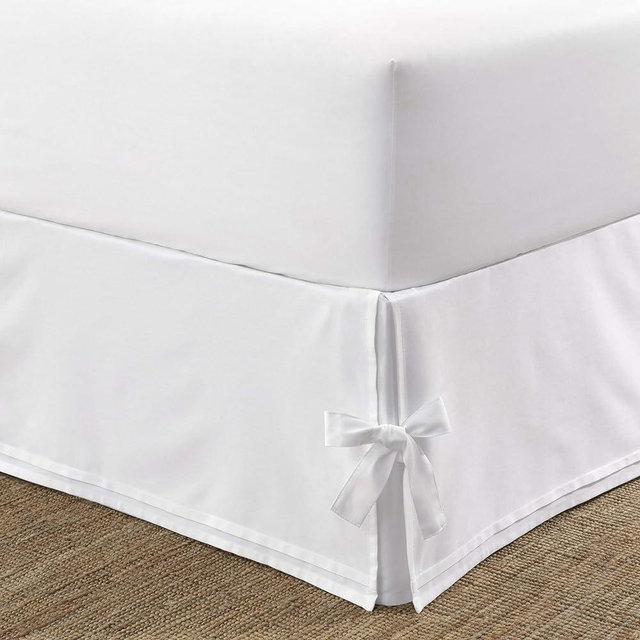 Laura Ashley Home - Corner Tied Tailored Bedskirt, Luxury Bedroom Decor, Wrinkle & Fade Resistant (White, Full)